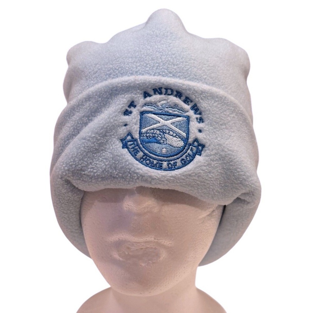 Vintage St Andrews Mens Golf Fleece Beanie Light Blue Winter Hat TOP Scotland‎
